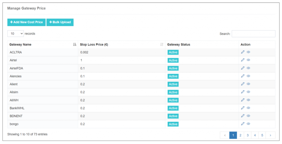 Manage Gateway Price Overview