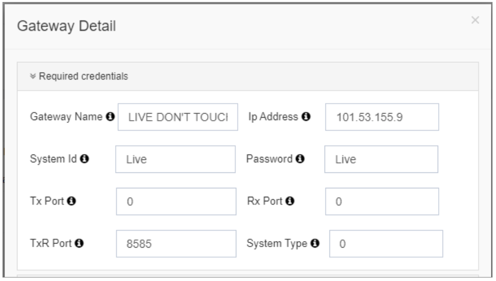SMPP Gateway Credentials