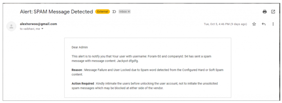 Spam Notification Settings