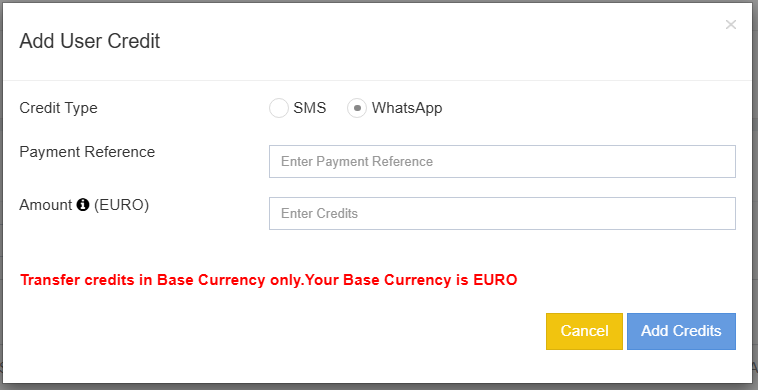 WhatsApp Admin Credits