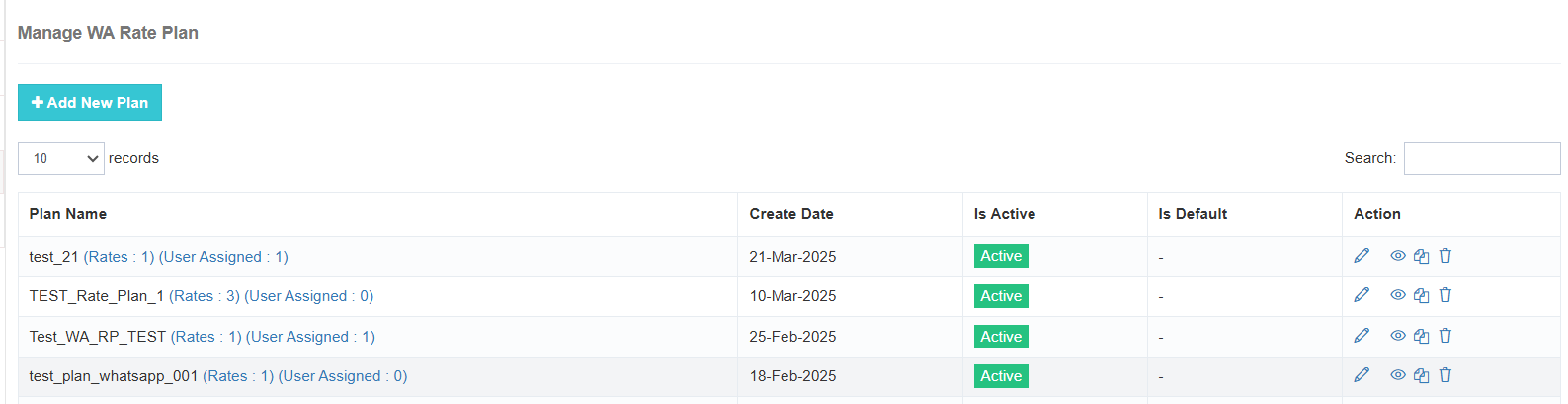 WhatsApp Admin Rate Plans